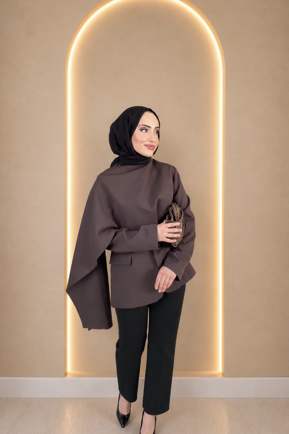 Pelerin Detaylı Kahve Blazer Ceket